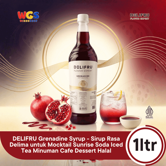 DELIFRU Grenadine Syrup 1 Liter - Sirup Rasa Delima untuk Mocktail Sunrise Soda Iced Tea Minuman Cafe Dessert Halal