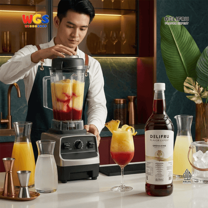 DELIFRU Grenadine Syrup 1 Liter - Sirup Rasa Delima untuk Mocktail Sunrise Soda Iced Tea Minuman Cafe Dessert Halal