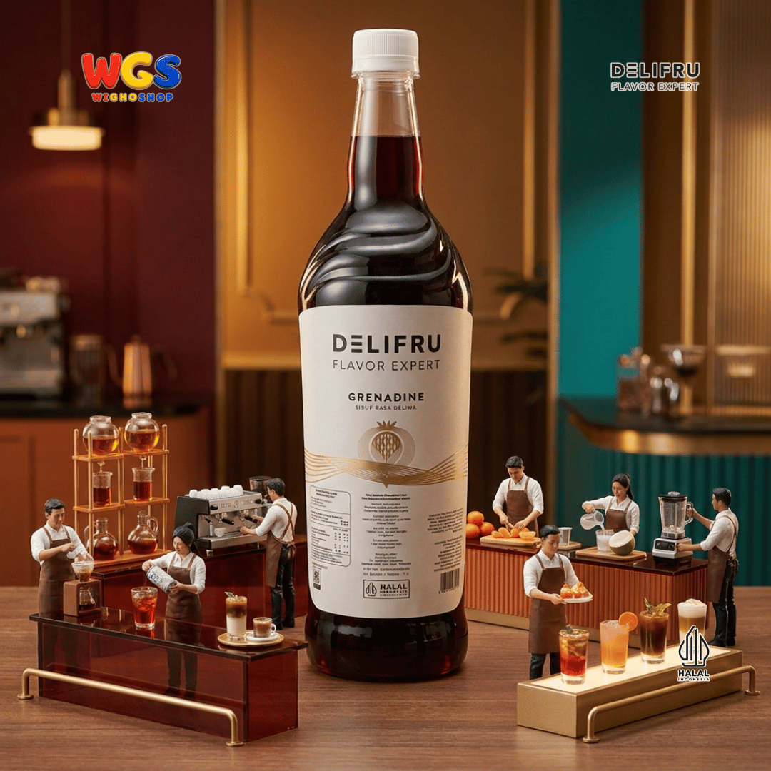 DELIFRU Grenadine Syrup 1 Liter - Sirup Rasa Delima untuk Mocktail Sunrise Soda Iced Tea Minuman Cafe Dessert Halal