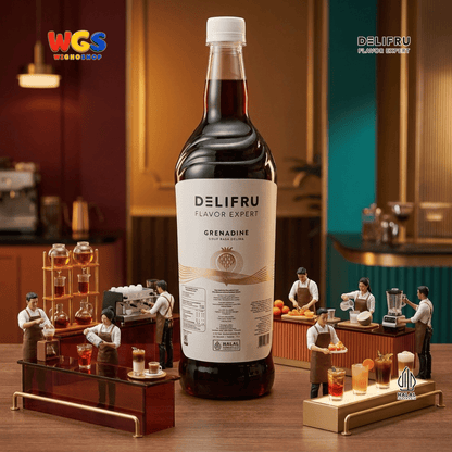 DELIFRU Grenadine Syrup 1 Liter - Sirup Rasa Delima untuk Mocktail Sunrise Soda Iced Tea Minuman Cafe Dessert Halal