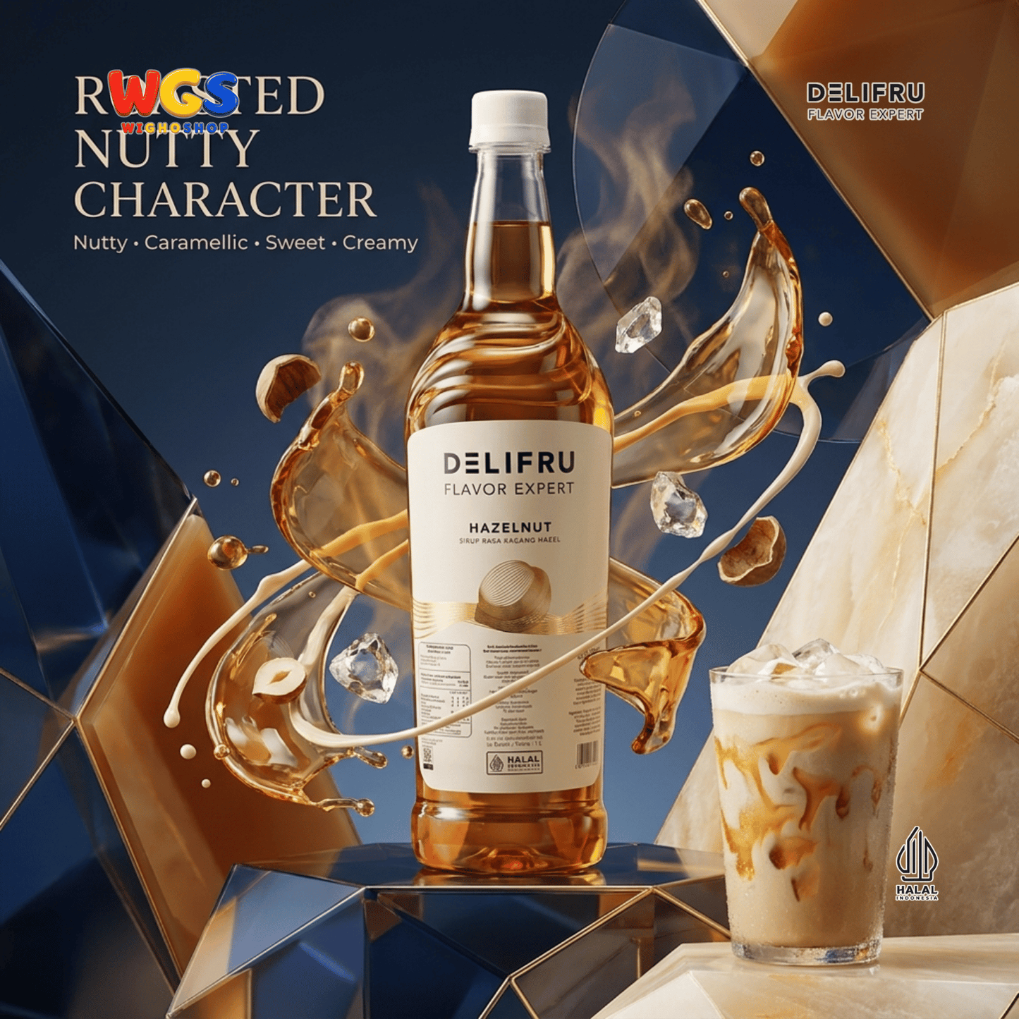 DELIFRU Hazelnut Syrup 1 Liter - Sirup Kacang Hazel untuk Kopi Latte Iced Coffee Milkshake Frappe Mocha Dessert Cafe Halal