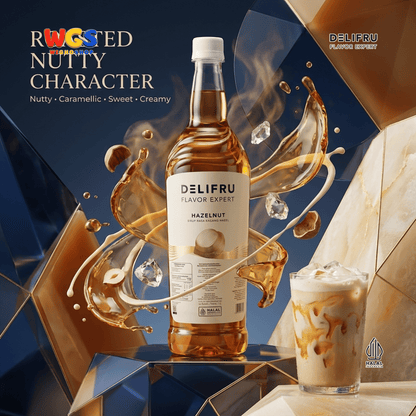 DELIFRU Hazelnut Syrup 1 Liter - Sirup Kacang Hazel untuk Kopi Latte Iced Coffee Milkshake Frappe Mocha Dessert Cafe Halal