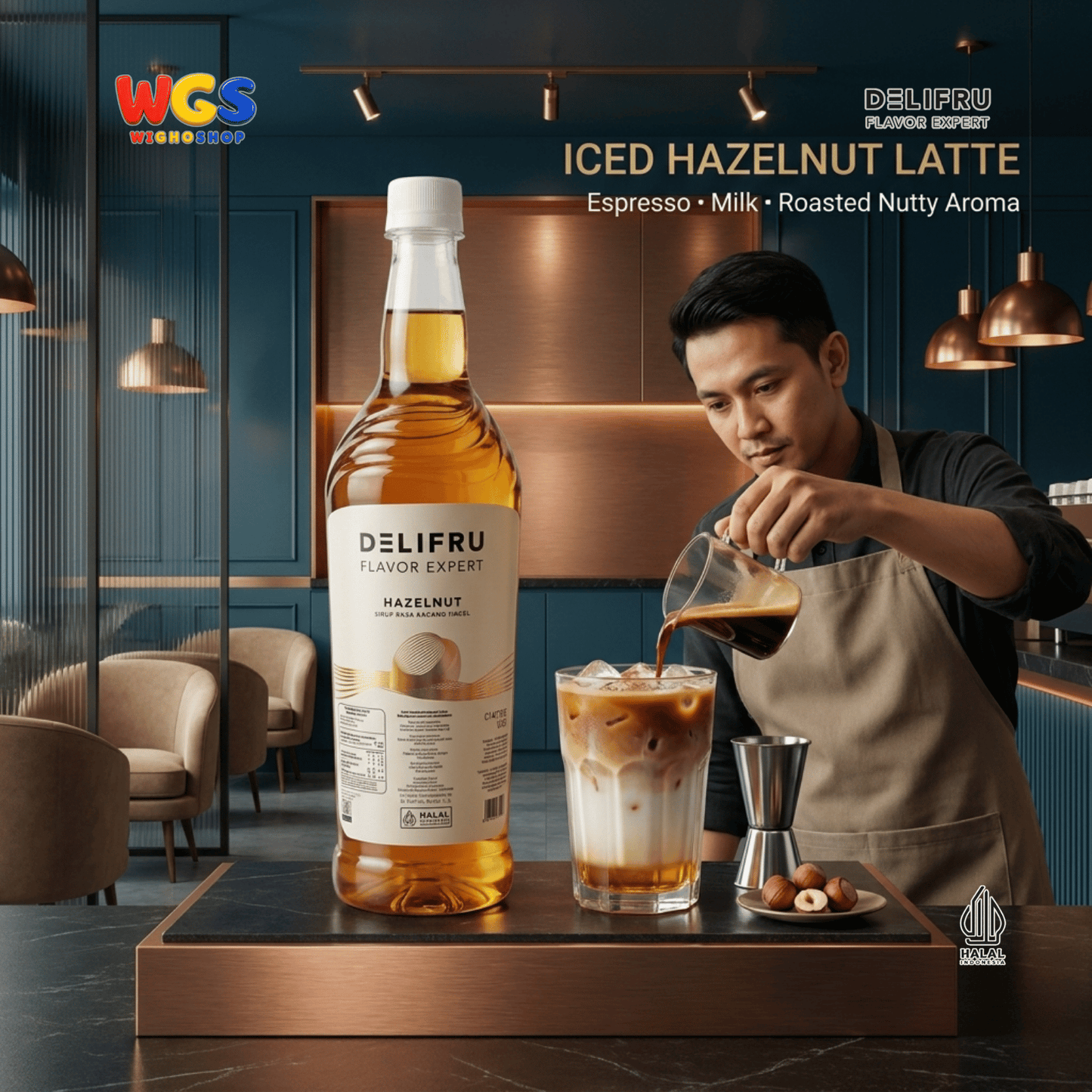 DELIFRU Hazelnut Syrup 1 Liter - Sirup Kacang Hazel untuk Kopi Latte Iced Coffee Milkshake Frappe Mocha Dessert Cafe Halal