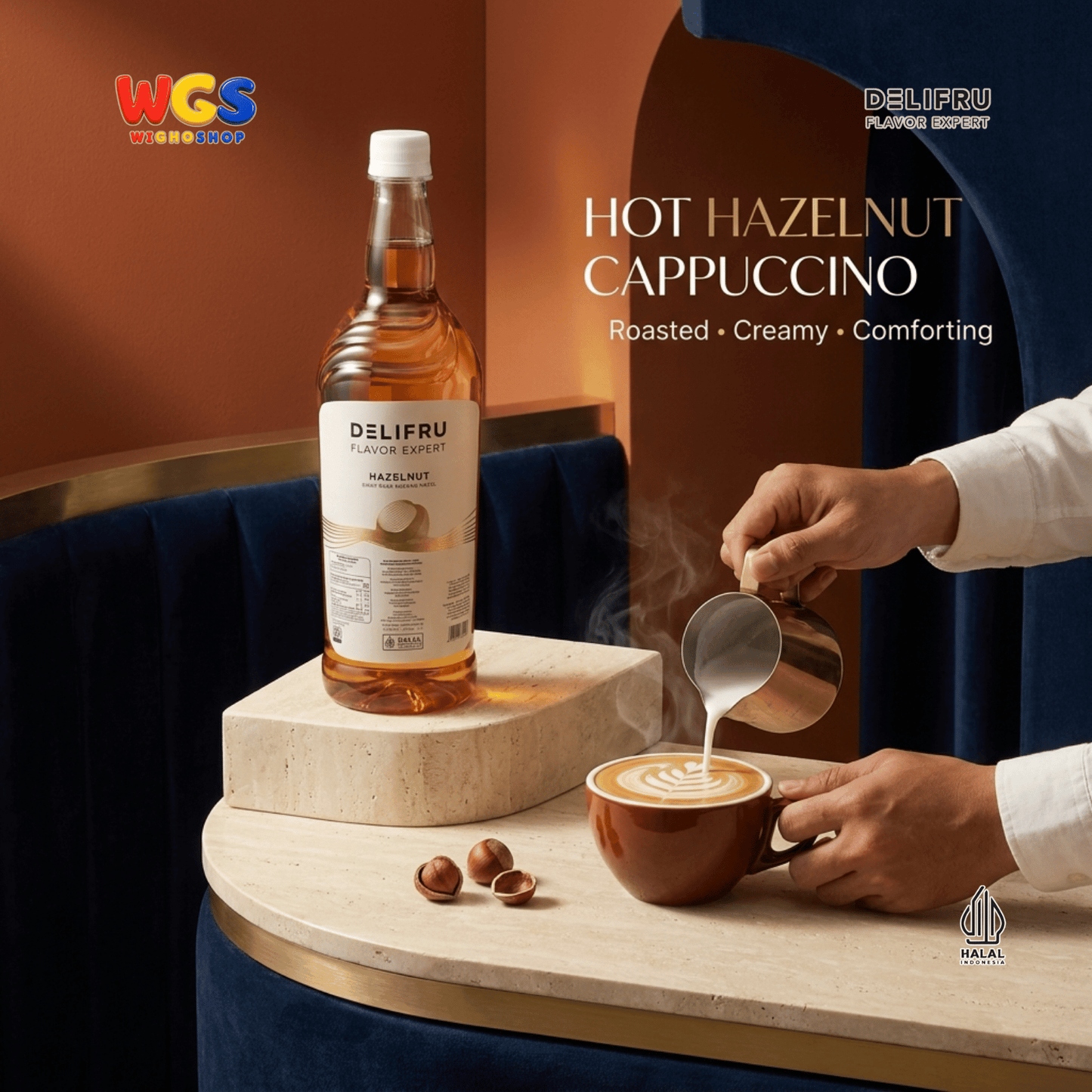 DELIFRU Hazelnut Syrup 1 Liter - Sirup Kacang Hazel untuk Kopi Latte Iced Coffee Milkshake Frappe Mocha Dessert Cafe Halal