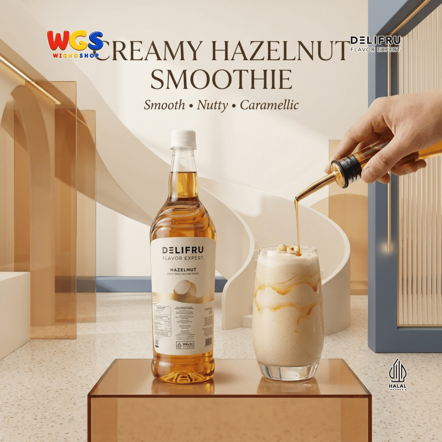 DELIFRU Hazelnut Syrup 1 Liter - Sirup Kacang Hazel untuk Kopi Latte Iced Coffee Milkshake Frappe Mocha Dessert Cafe Halal