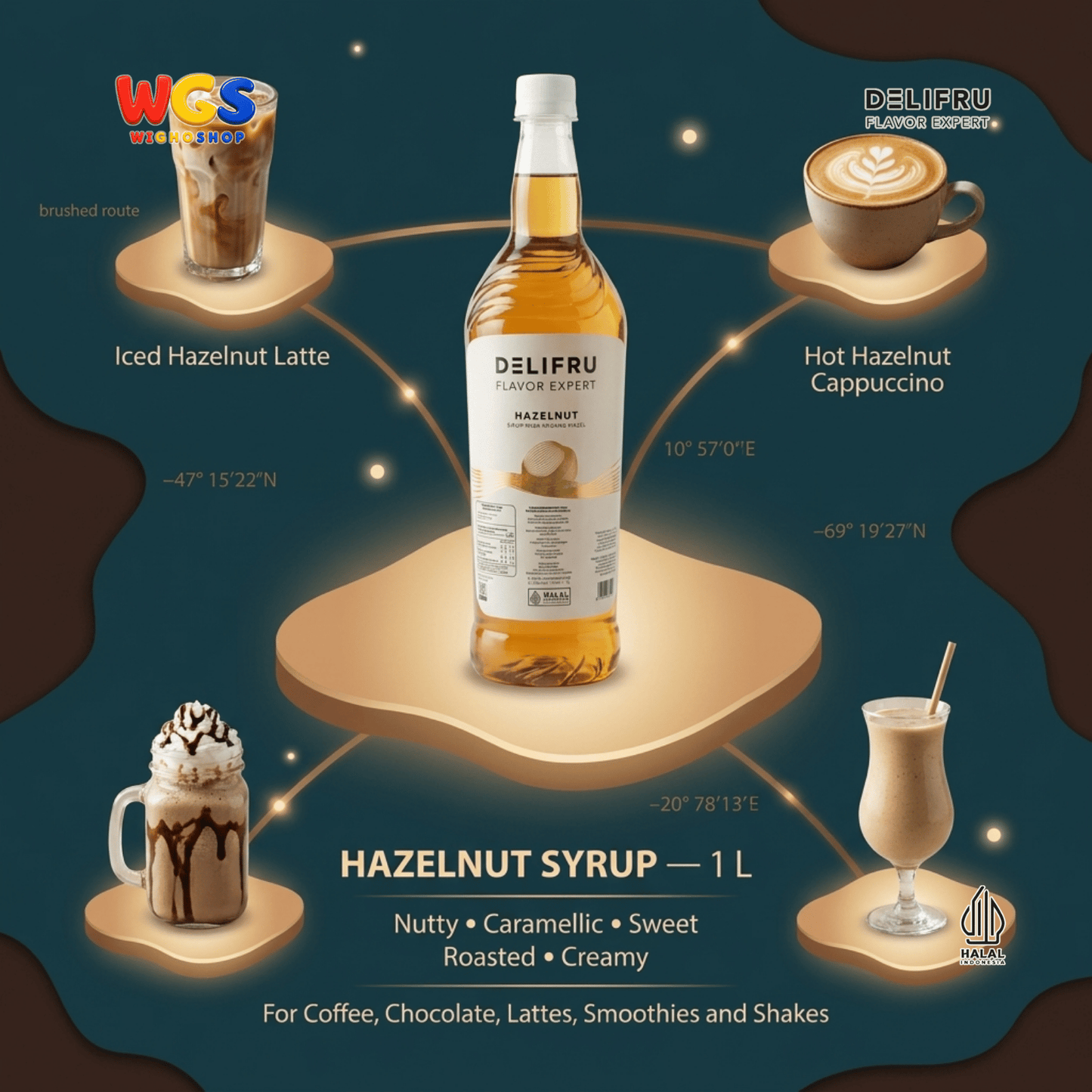 DELIFRU Hazelnut Syrup 1 Liter - Sirup Kacang Hazel untuk Kopi Latte Iced Coffee Milkshake Frappe Mocha Dessert Cafe Halal