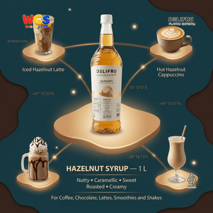 DELIFRU Hazelnut Syrup 1 Liter - Sirup Kacang Hazel untuk Kopi Latte Iced Coffee Milkshake Frappe Mocha Dessert Cafe Halal