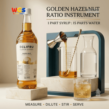 DELIFRU Hazelnut Syrup 1 Liter - Sirup Kacang Hazel untuk Kopi Latte Iced Coffee Milkshake Frappe Mocha Dessert Cafe Halal