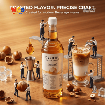 DELIFRU Hazelnut Syrup 1 Liter - Sirup Kacang Hazel untuk Kopi Latte Iced Coffee Milkshake Frappe Mocha Dessert Cafe Halal