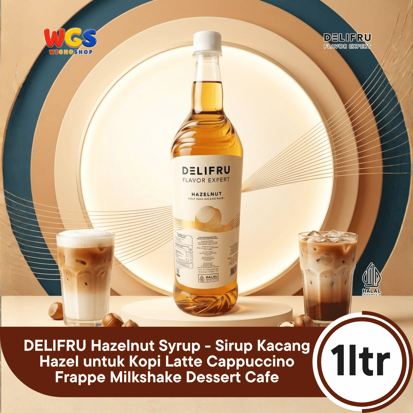 DELIFRU Hazelnut Syrup 1 Liter - Sirup Kacang Hazel untuk Kopi Latte Iced Coffee Milkshake Frappe Mocha Dessert Cafe Halal
