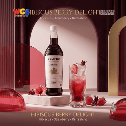 DELIFRU Hibiscus Syrup 1 Liter - Sirup Bunga Sepatu Rosella untuk Mocktail, Soda, Iced Tea, Jus & Dessert Halal