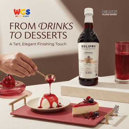 DELIFRU Hibiscus Syrup 1 Liter - Sirup Bunga Sepatu Rosella untuk Mocktail, Soda, Iced Tea, Jus & Dessert Halal