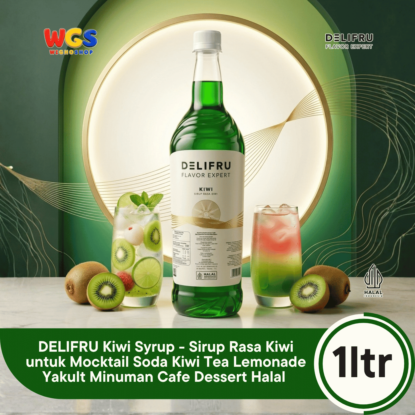 DELIFRU Kiwi Syrup 1 Liter - Sirup Rasa Kiwi untuk Mocktail Soda Kiwi Tea Lemonade Yakult Minuman Cafe Dessert Halal