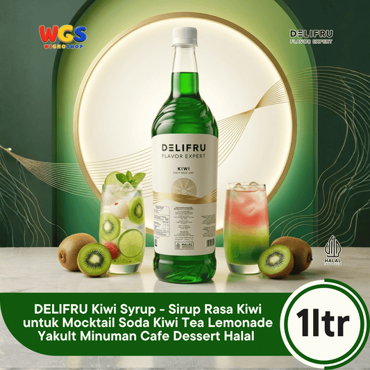 DELIFRU Kiwi Syrup 1 Liter - Sirup Rasa Kiwi untuk Mocktail Soda Kiwi Tea Lemonade Yakult Minuman Cafe Dessert Halal