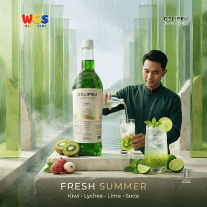 DELIFRU Kiwi Syrup 1 Liter - Sirup Rasa Kiwi untuk Mocktail Soda Kiwi Tea Lemonade Yakult Minuman Cafe Dessert Halal