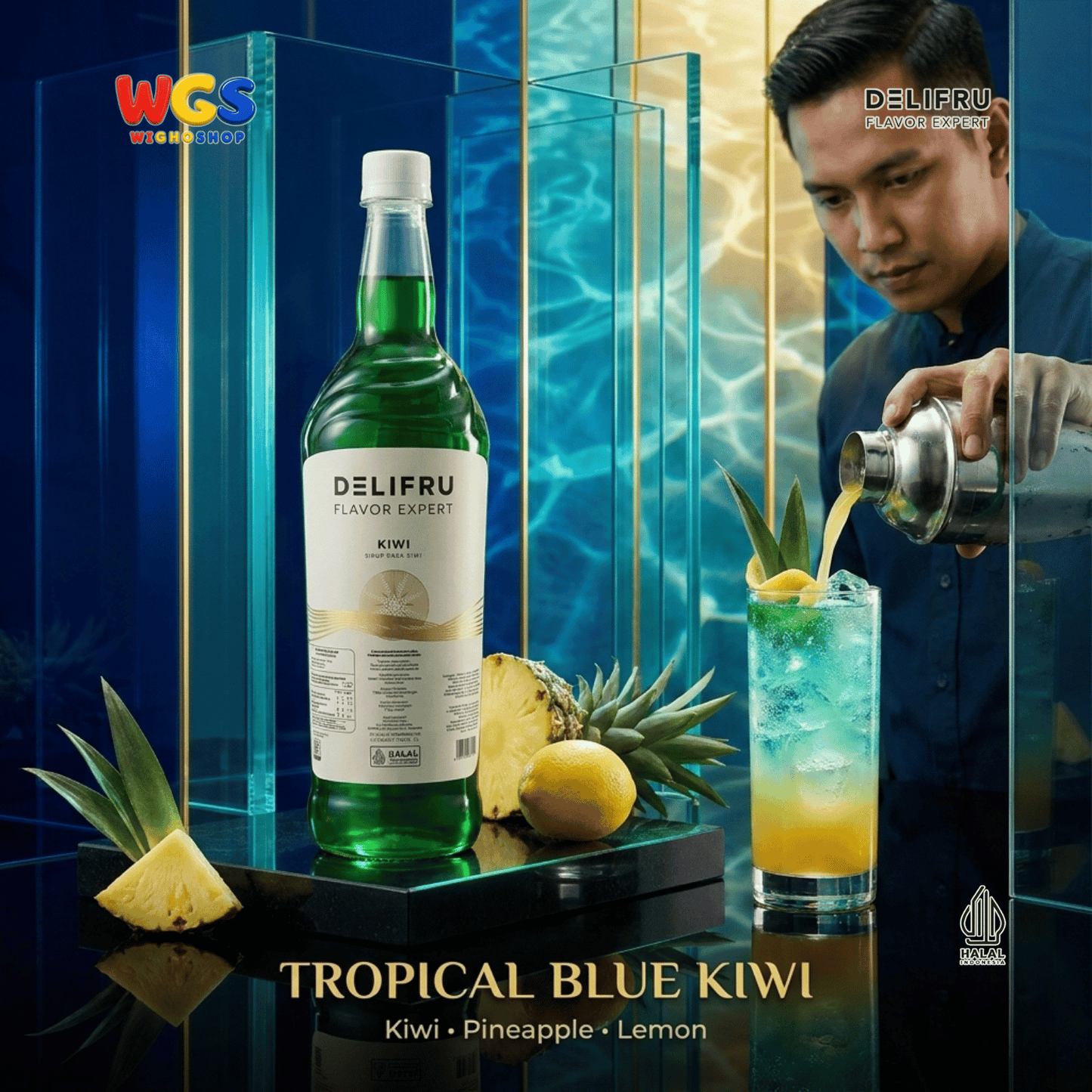 DELIFRU Kiwi Syrup 1 Liter - Sirup Rasa Kiwi untuk Mocktail Soda Kiwi Tea Lemonade Yakult Minuman Cafe Dessert Halal