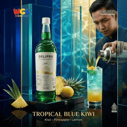 DELIFRU Kiwi Syrup 1 Liter - Sirup Rasa Kiwi untuk Mocktail Soda Kiwi Tea Lemonade Yakult Minuman Cafe Dessert Halal