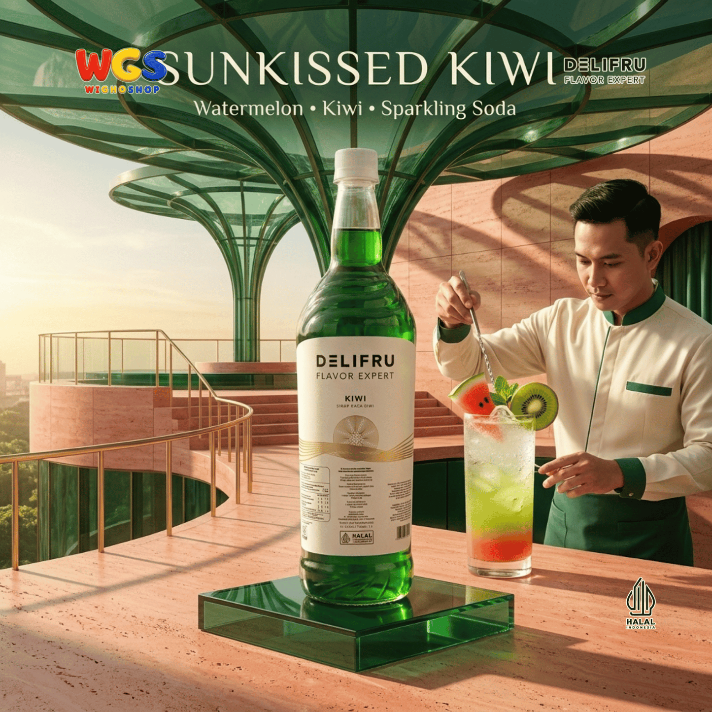 DELIFRU Kiwi Syrup 1 Liter - Sirup Rasa Kiwi untuk Mocktail Soda Kiwi Tea Lemonade Yakult Minuman Cafe Dessert Halal