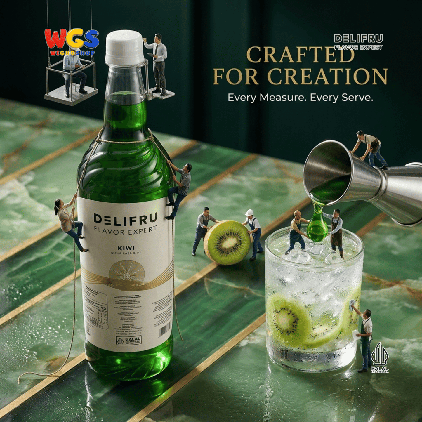 DELIFRU Kiwi Syrup 1 Liter - Sirup Rasa Kiwi untuk Mocktail Soda Kiwi Tea Lemonade Yakult Minuman Cafe Dessert Halal