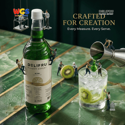 DELIFRU Kiwi Syrup 1 Liter - Sirup Rasa Kiwi untuk Mocktail Soda Kiwi Tea Lemonade Yakult Minuman Cafe Dessert Halal