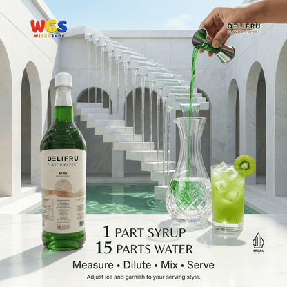 DELIFRU Kiwi Syrup 1 Liter - Sirup Rasa Kiwi untuk Mocktail Soda Kiwi Tea Lemonade Yakult Minuman Cafe Dessert Halal