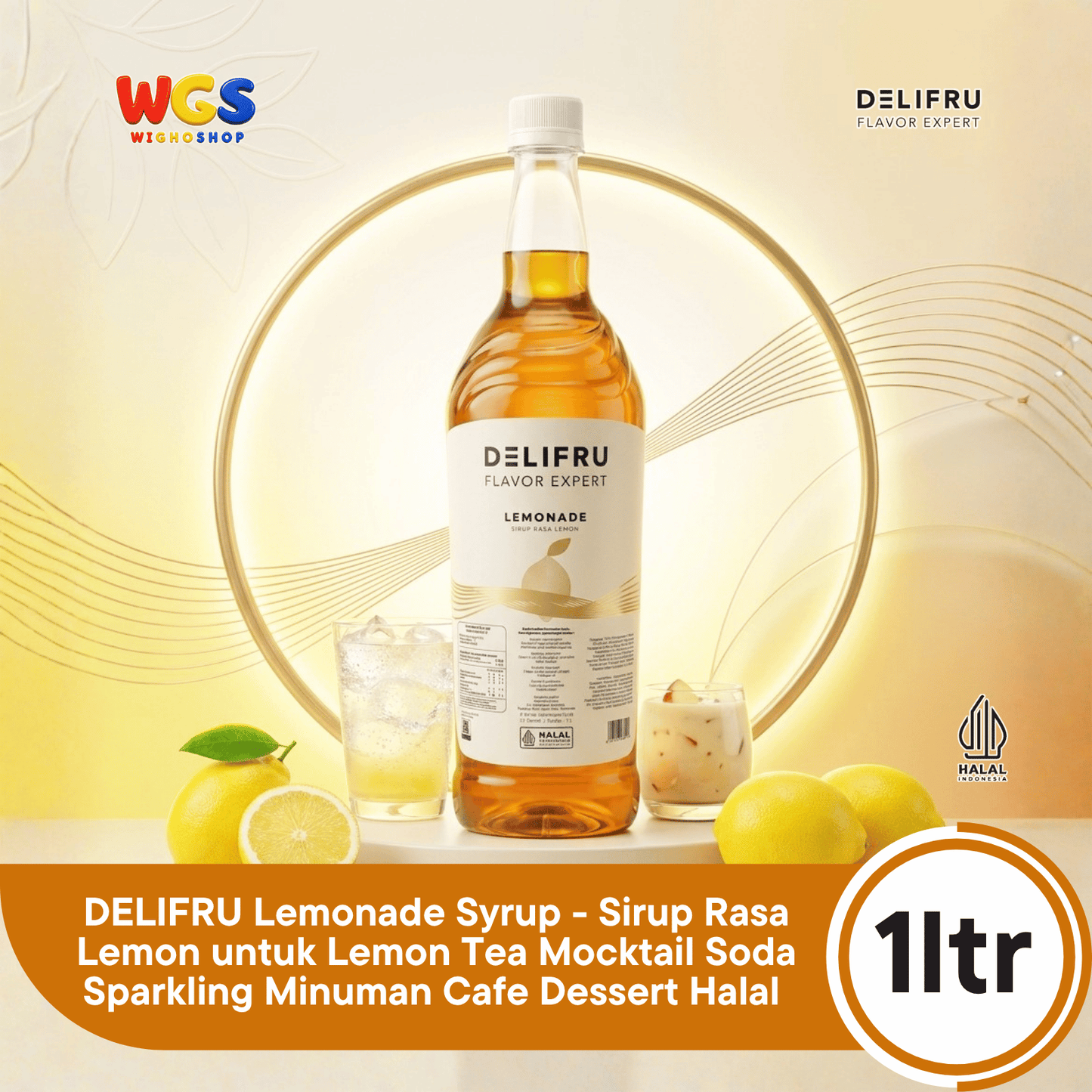 DELIFRU Lemonade Syrup 1 Liter - Sirup Rasa Lemon untuk Lemon Tea Mocktail Soda Sparkling Minuman Cafe Dessert Halal
