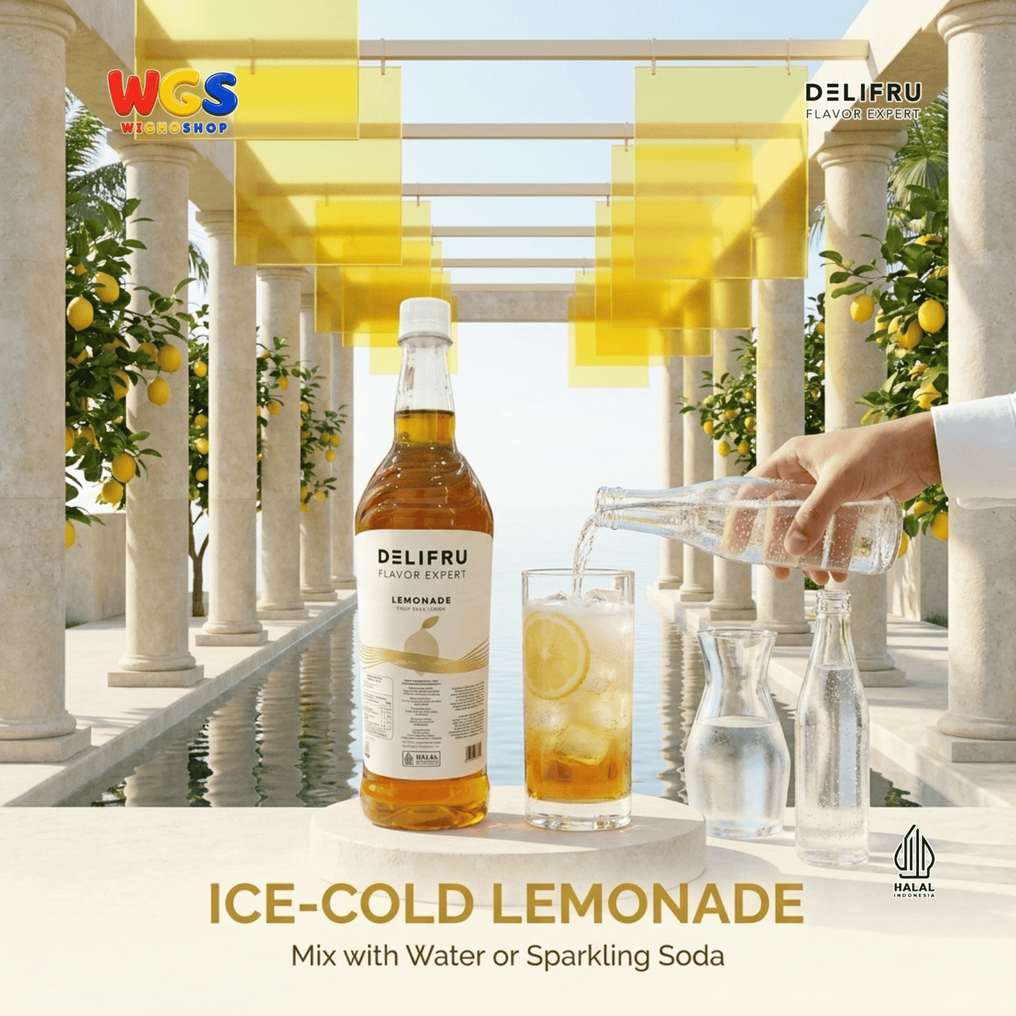 DELIFRU Lemonade Syrup 1 Liter - Sirup Rasa Lemon untuk Lemon Tea Mocktail Soda Sparkling Minuman Cafe Dessert Halal