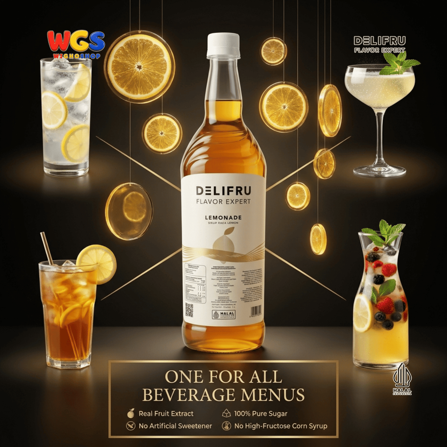 DELIFRU Lemonade Syrup 1 Liter - Sirup Rasa Lemon untuk Lemon Tea Mocktail Soda Sparkling Minuman Cafe Dessert Halal