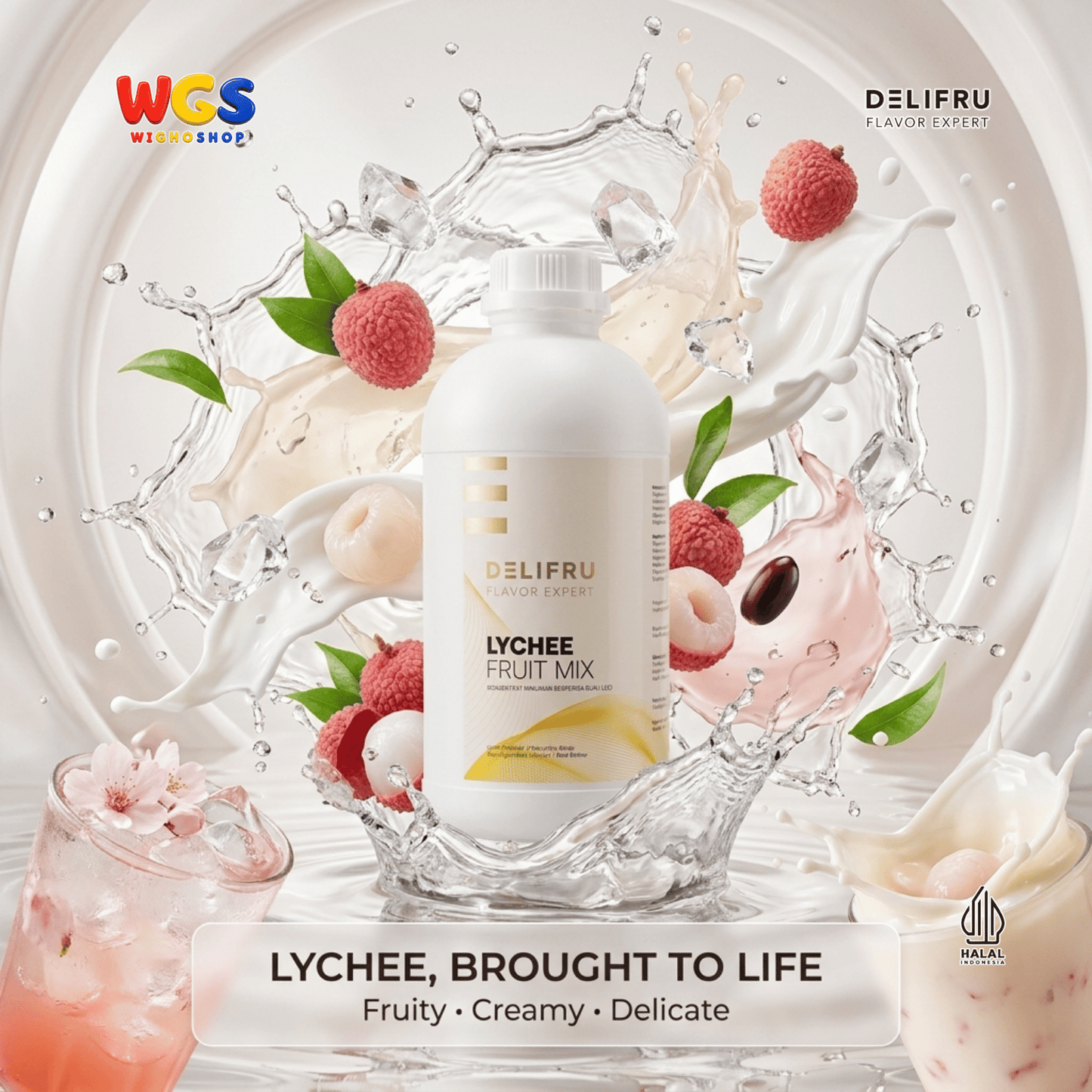 DELIFRU Lychee Fruit Mix 1kg - Konsentrat Puree Leci untuk Mocktail Iced Tea Soda Smoothie Minuman Cafe Halal