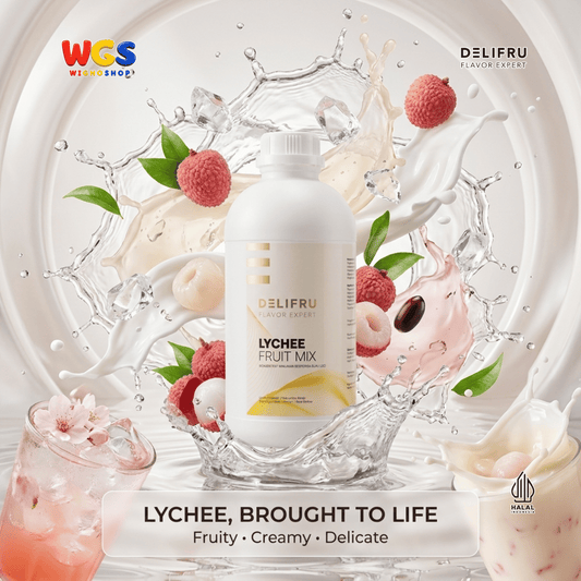 DELIFRU Lychee Fruit Mix 1kg - Konsentrat Puree Leci untuk Mocktail Iced Tea Soda Smoothie Minuman Cafe Halal