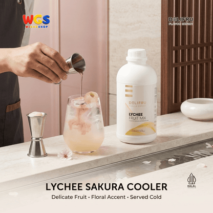 DELIFRU Lychee Fruit Mix 1kg - Konsentrat Puree Leci untuk Mocktail Iced Tea Soda Smoothie Minuman Cafe Halal