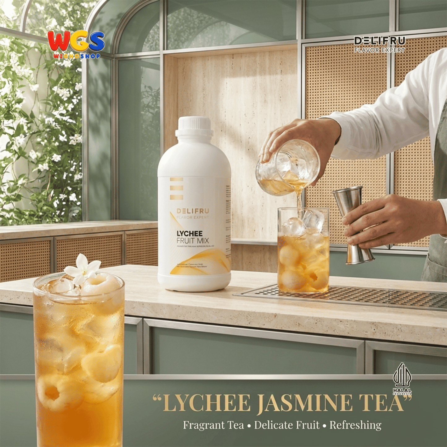 DELIFRU Lychee Fruit Mix 1kg - Konsentrat Puree Leci untuk Mocktail Iced Tea Soda Smoothie Minuman Cafe Halal