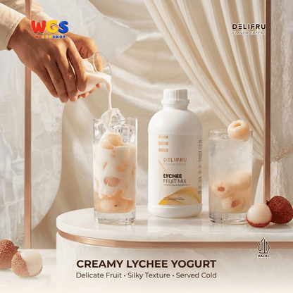 DELIFRU Lychee Fruit Mix 1kg - Konsentrat Puree Leci untuk Mocktail Iced Tea Soda Smoothie Minuman Cafe Halal