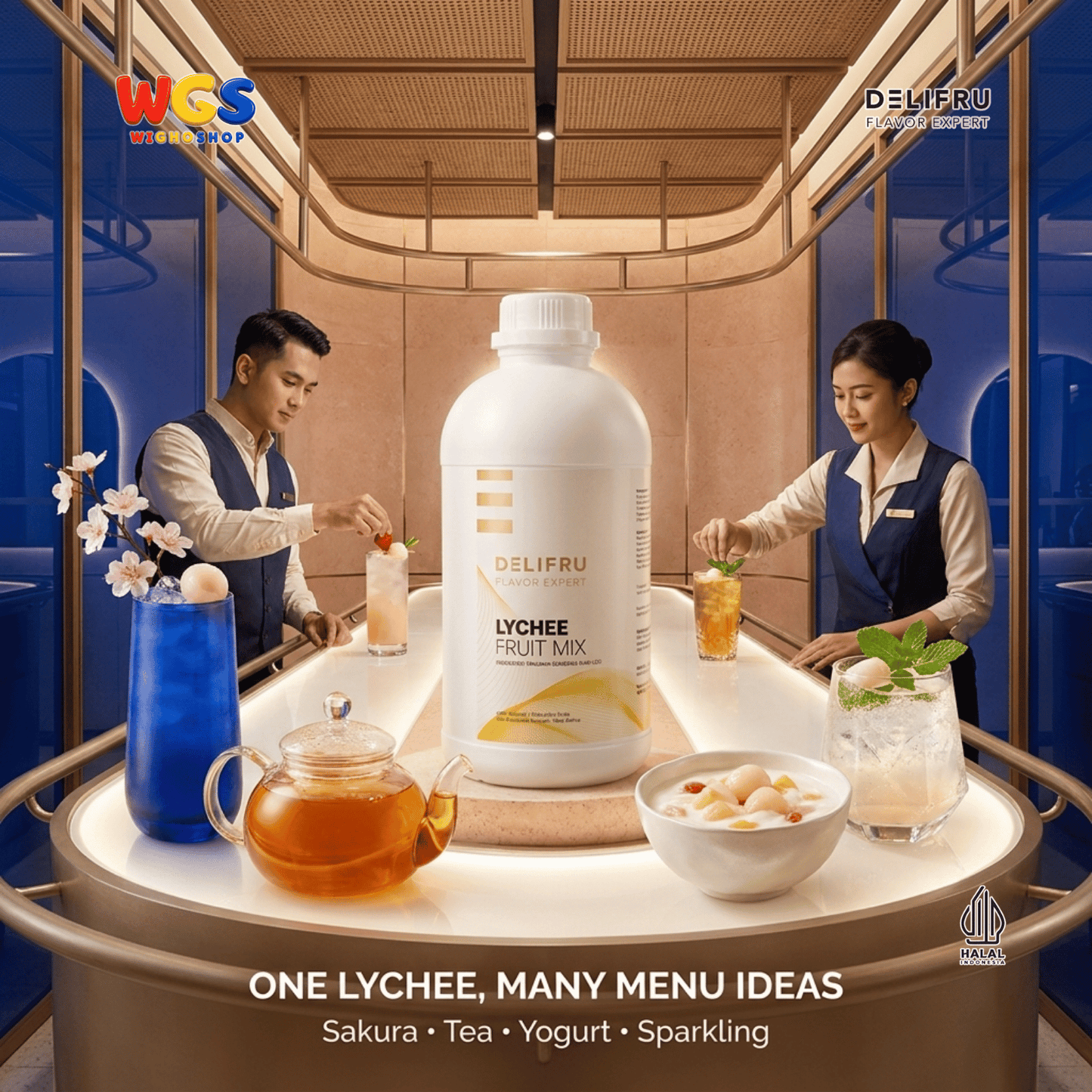 DELIFRU Lychee Fruit Mix 1kg - Konsentrat Puree Leci untuk Mocktail Iced Tea Soda Smoothie Minuman Cafe Halal