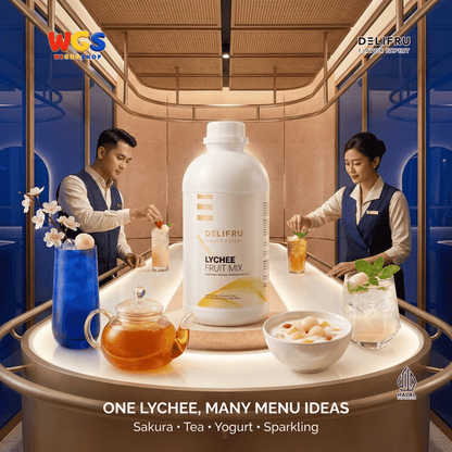 DELIFRU Lychee Fruit Mix 1kg - Konsentrat Puree Leci untuk Mocktail Iced Tea Soda Smoothie Minuman Cafe Halal