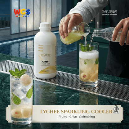 DELIFRU Lychee Fruit Mix 1kg - Konsentrat Puree Leci untuk Mocktail Iced Tea Soda Smoothie Minuman Cafe Halal