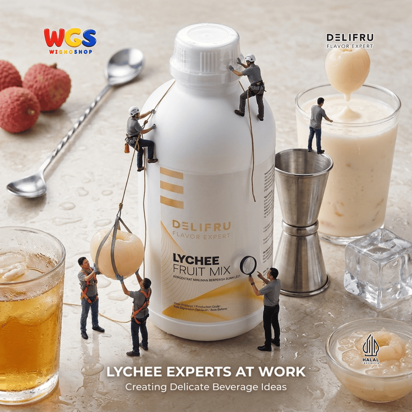 DELIFRU Lychee Fruit Mix 1kg - Konsentrat Puree Leci untuk Mocktail Iced Tea Soda Smoothie Minuman Cafe Halal