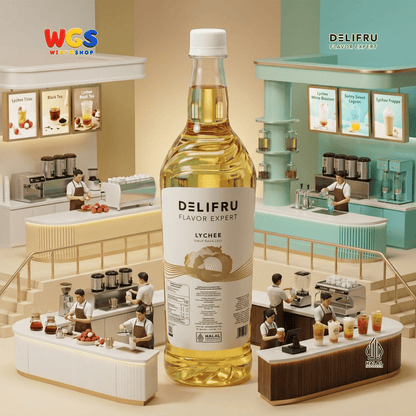 DELIFRU Lychee Syrup 1 Liter - Sirup Rasa Leci untuk Mocktail Soda Lychee Tea Lemonade Yakult Minuman Cafe Dessert Halal