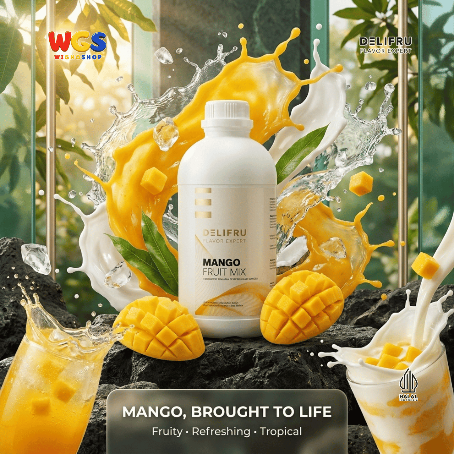 DELIFRU Mango Fruit Mix 1kg - Konsentrat Puree Mangga untuk Mocktail Smoothie Frappe Minuman Cafe Halal