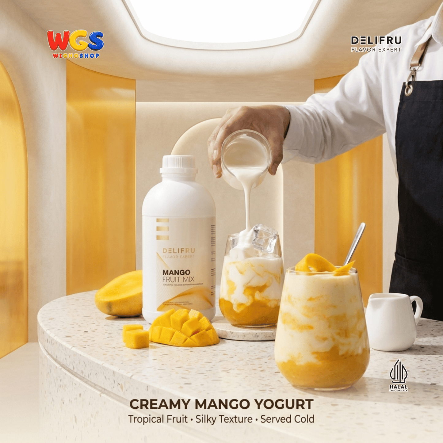 DELIFRU Mango Fruit Mix 1kg - Konsentrat Puree Mangga untuk Mocktail Smoothie Frappe Minuman Cafe Halal