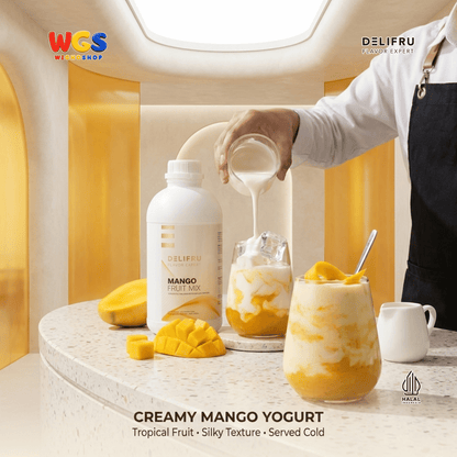 DELIFRU Mango Fruit Mix 1kg - Konsentrat Puree Mangga untuk Mocktail Smoothie Frappe Minuman Cafe Halal
