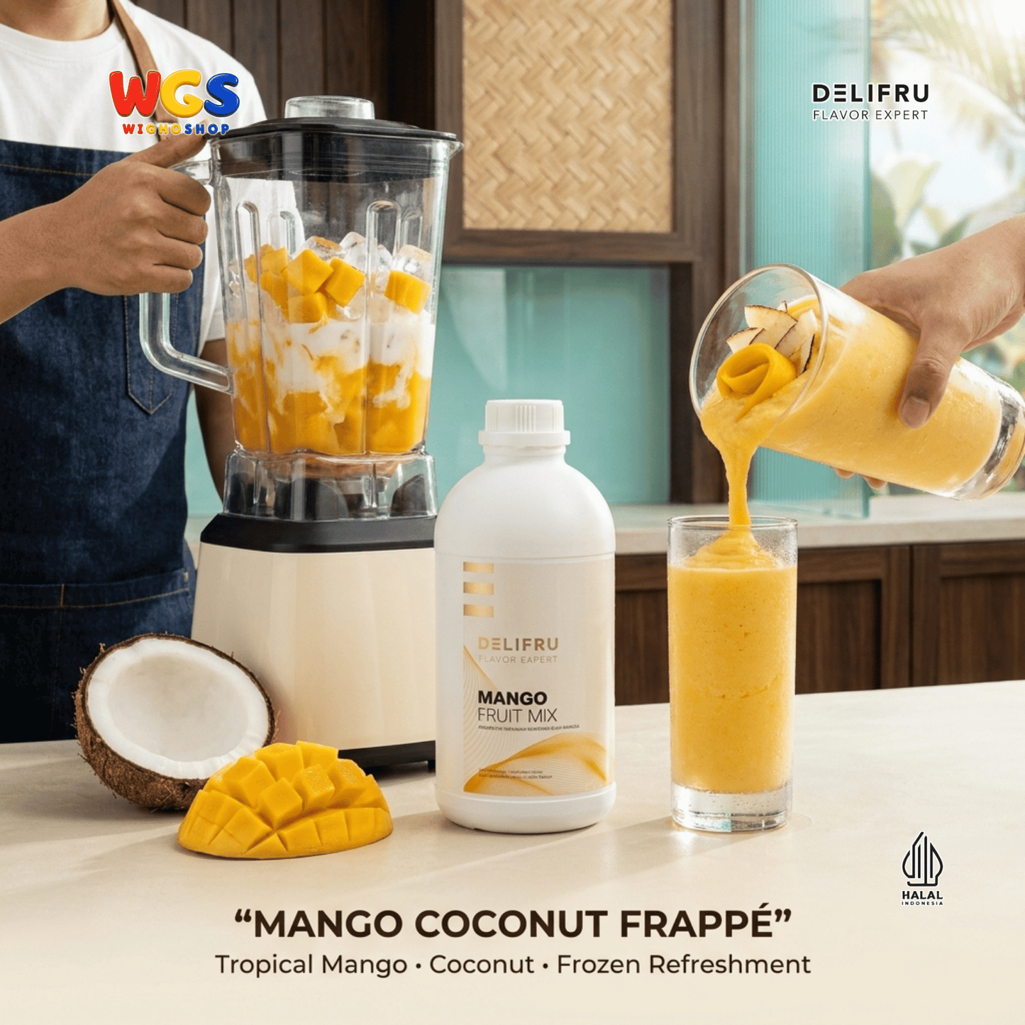 DELIFRU Mango Fruit Mix 1kg - Konsentrat Puree Mangga untuk Mocktail Smoothie Frappe Minuman Cafe Halal