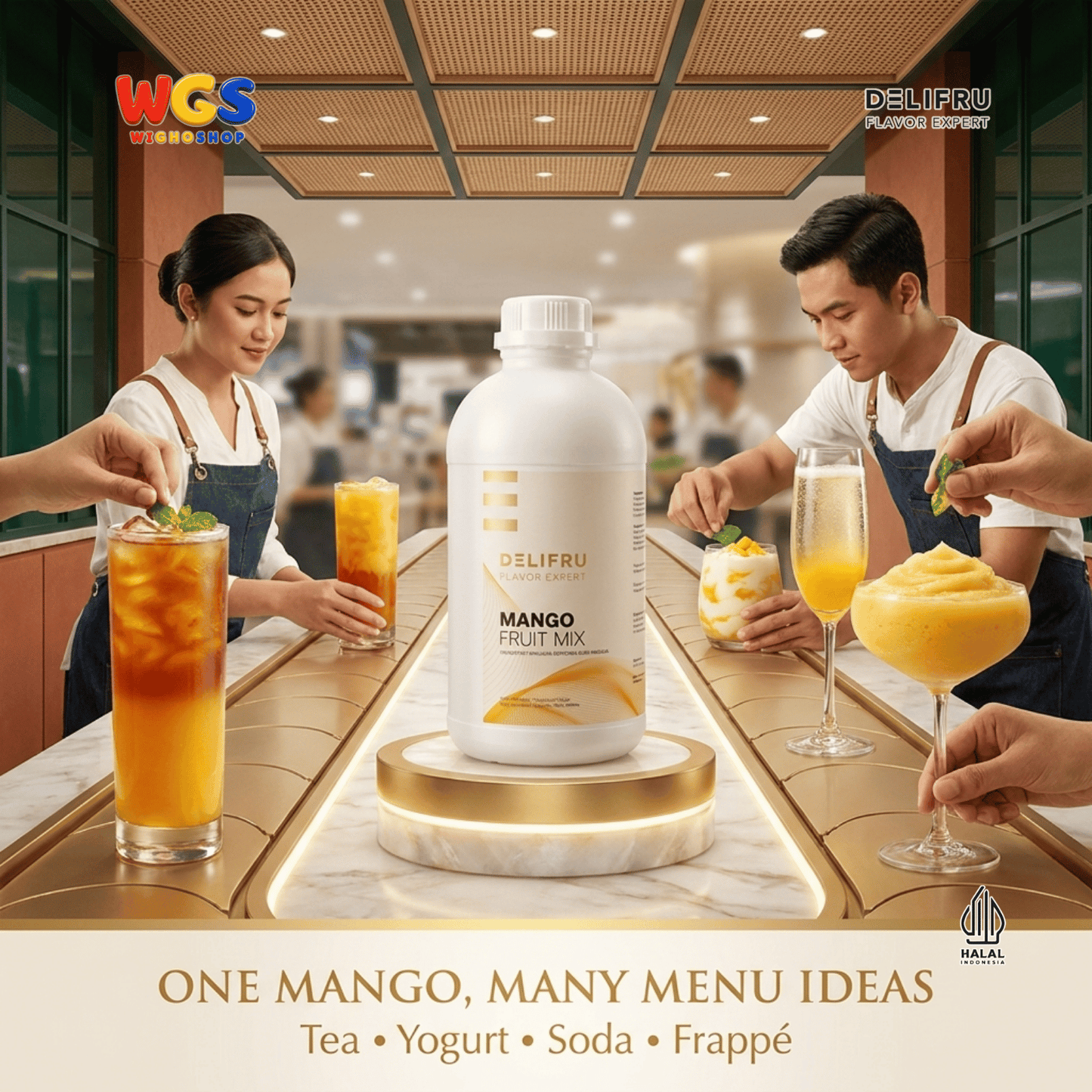 DELIFRU Mango Fruit Mix 1kg - Konsentrat Puree Mangga untuk Mocktail Smoothie Frappe Minuman Cafe Halal