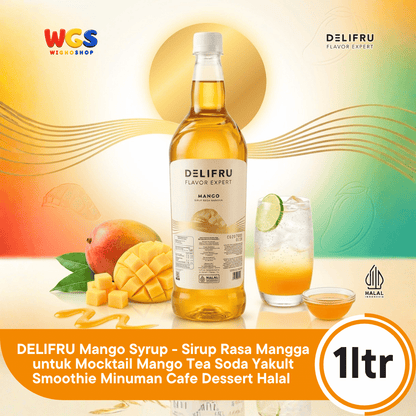 DELIFRU Mango Syrup 1 Liter - Sirup Rasa Mangga untuk Mocktail Mango Tea Soda Yakult Smoothie Minuman Cafe Dessert Halal