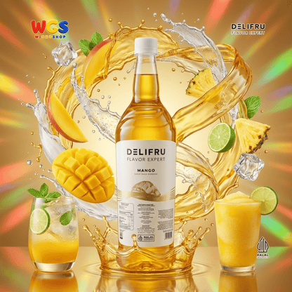DELIFRU Mango Syrup 1 Liter - Sirup Rasa Mangga untuk Mocktail Mango Tea Soda Yakult Smoothie Minuman Cafe Dessert Halal