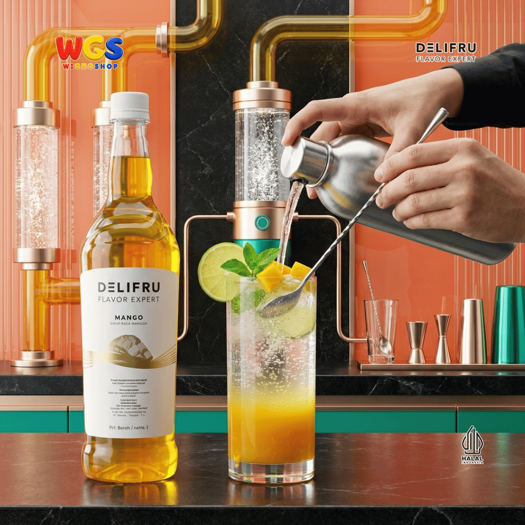 DELIFRU Mango Syrup 1 Liter - Sirup Rasa Mangga untuk Mocktail Mango Tea Soda Yakult Smoothie Minuman Cafe Dessert Halal