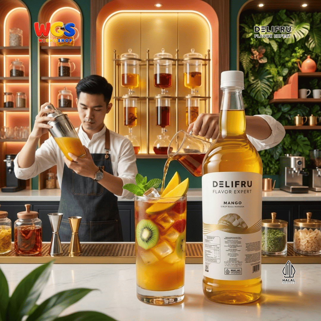DELIFRU Mango Syrup 1 Liter - Sirup Rasa Mangga untuk Mocktail Mango Tea Soda Yakult Smoothie Minuman Cafe Dessert Halal