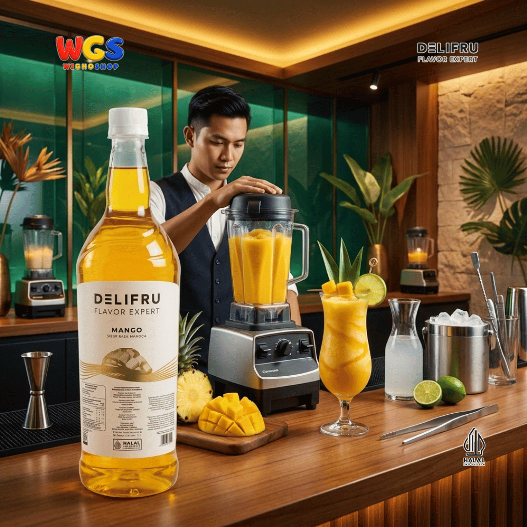 DELIFRU Mango Syrup 1 Liter - Sirup Rasa Mangga untuk Mocktail Mango Tea Soda Yakult Smoothie Minuman Cafe Dessert Halal