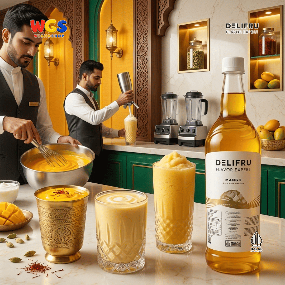 DELIFRU Mango Syrup 1 Liter - Sirup Rasa Mangga untuk Mocktail Mango Tea Soda Yakult Smoothie Minuman Cafe Dessert Halal