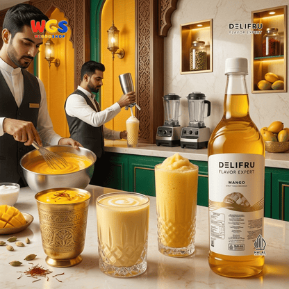 DELIFRU Mango Syrup 1 Liter - Sirup Rasa Mangga untuk Mocktail Mango Tea Soda Yakult Smoothie Minuman Cafe Dessert Halal